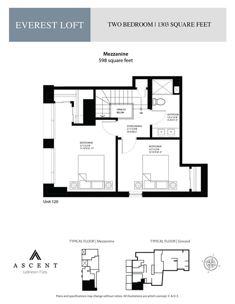 Floor plan for 2 beds, 2 baths, 1303 sqft
